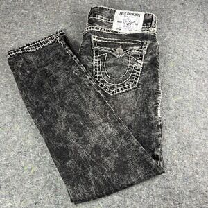 True Religion Ricky Relaxed Straight Tour Jeans Men's 36 Black Gray Denim Used